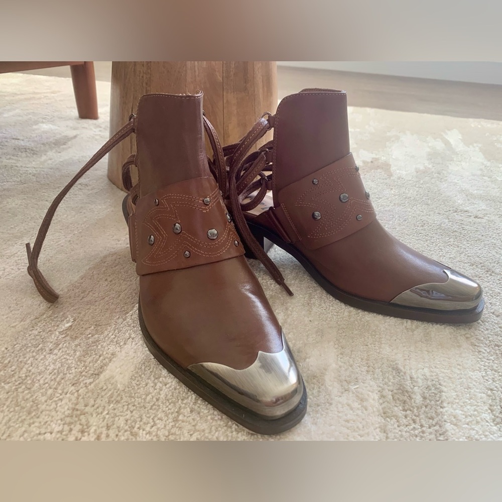 Free People Brown Ankle Boots with Silver Accents